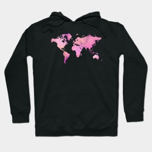 Pink Watercolor World Map Hoodie